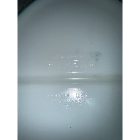 PYREX Turquoise Snowflake Divided Casserole Dish With Lid 1/2 Quart Vintage 1950 - Picture 5 of 11